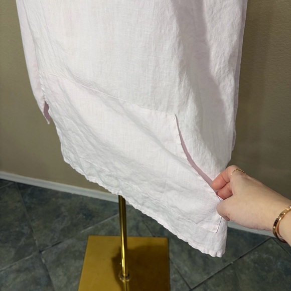 Women’s Pink 3/4 Sleeved Blouse Shirt Top 100% Linen Made USA PtP 23” Lagenlook - Picture 3 of 12